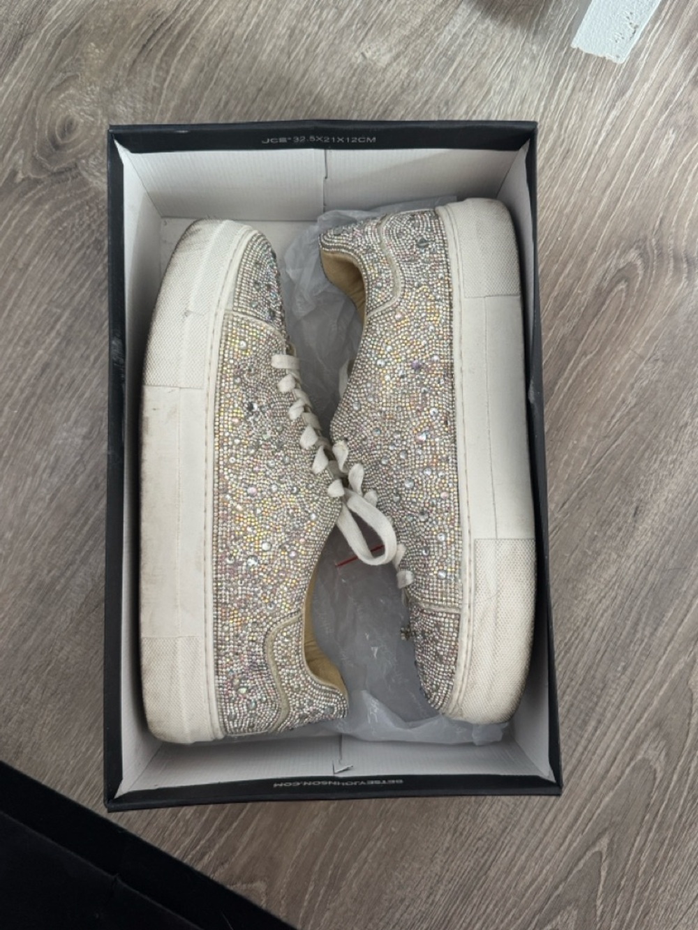 Embellished White Glitter Platform Sneakers for Women